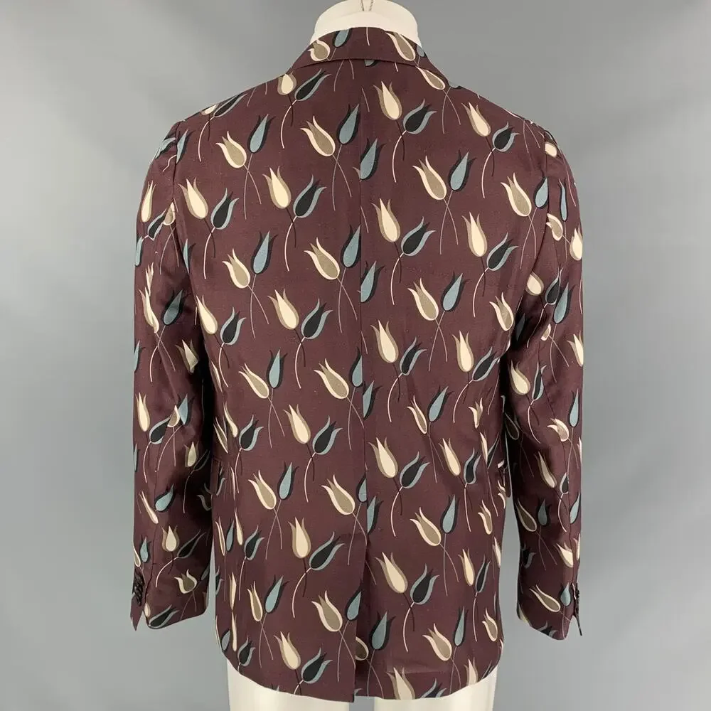 VALENTINO Size 38 Purple & Grey Floral Silk Notch Lapel Sport Coat